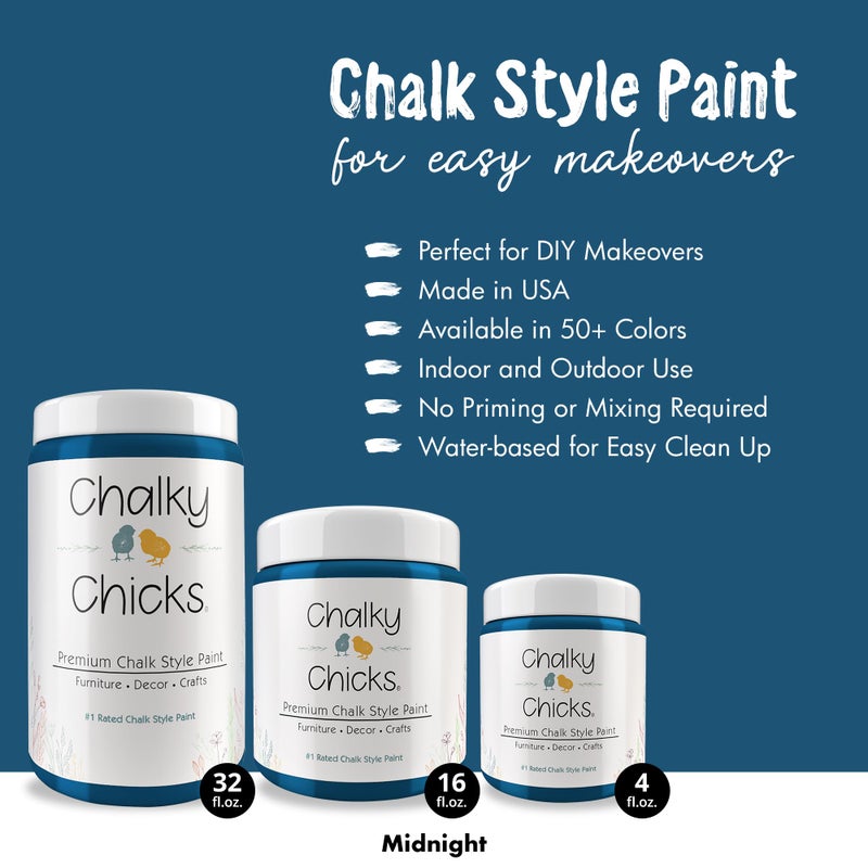 Chalky Chicks All-in-One Chalk Paint for Furniture or Cabinet - 32Fl Oz - Matte Finish Midnight (Peacock Blue) for Metal, Wood Furniture Paint - No Sanding All-in-One for Home Decor & Crafts, USA Made - Image 2